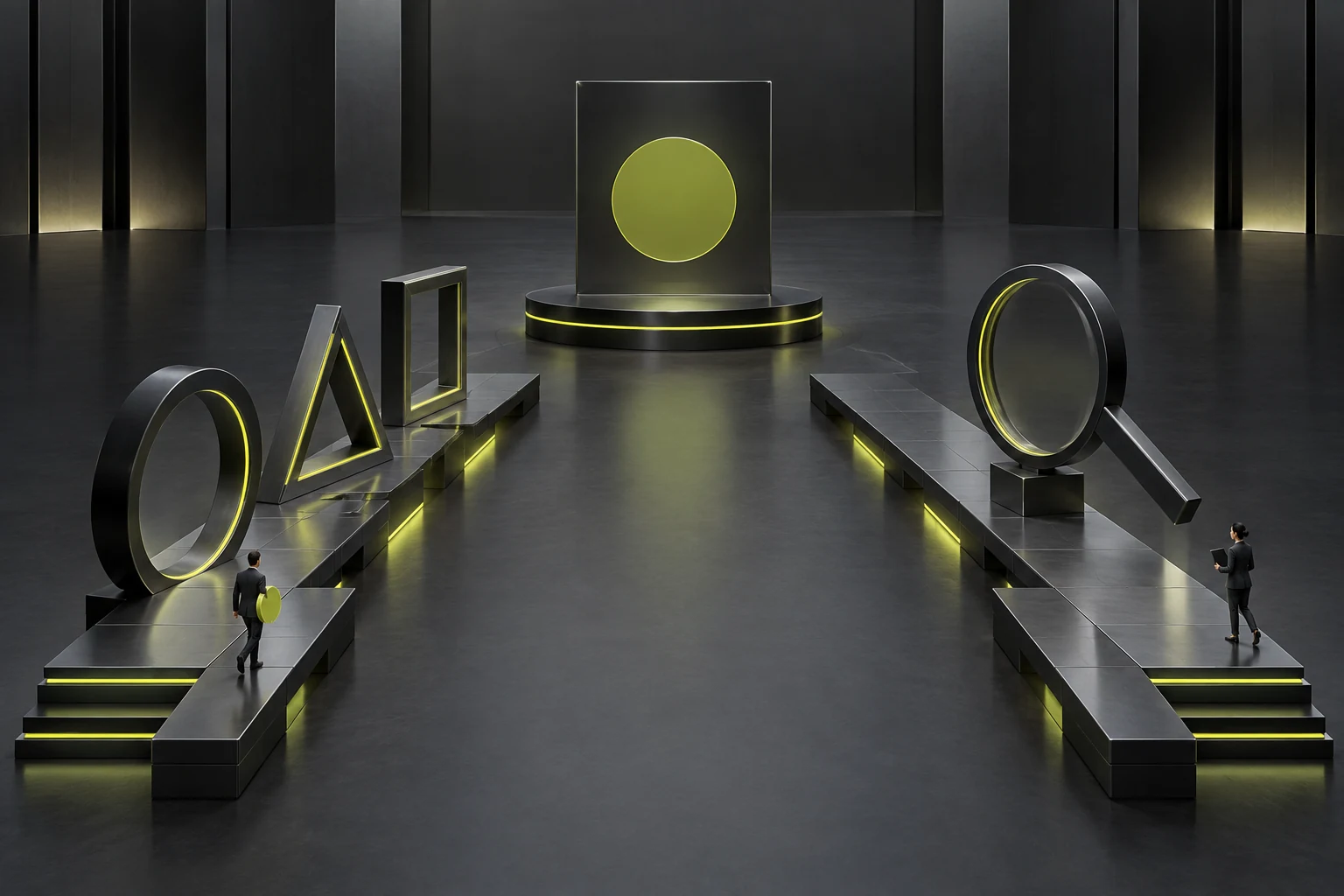 Concept illustration of a miniature scene reaching materials through category browsing and exact model lookup
