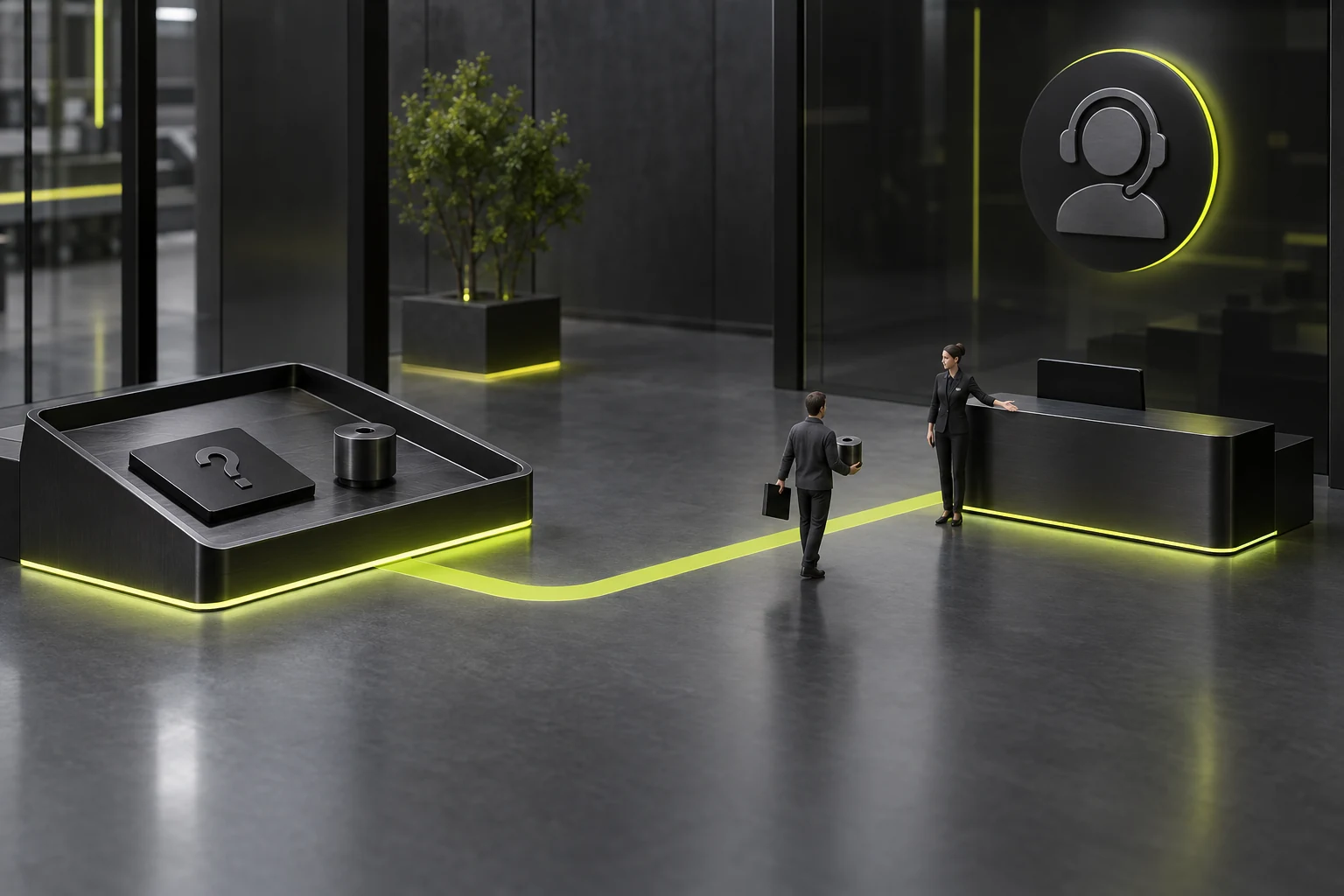 Concept illustration of a miniature scene connecting issues not covered by documentation to actual human support