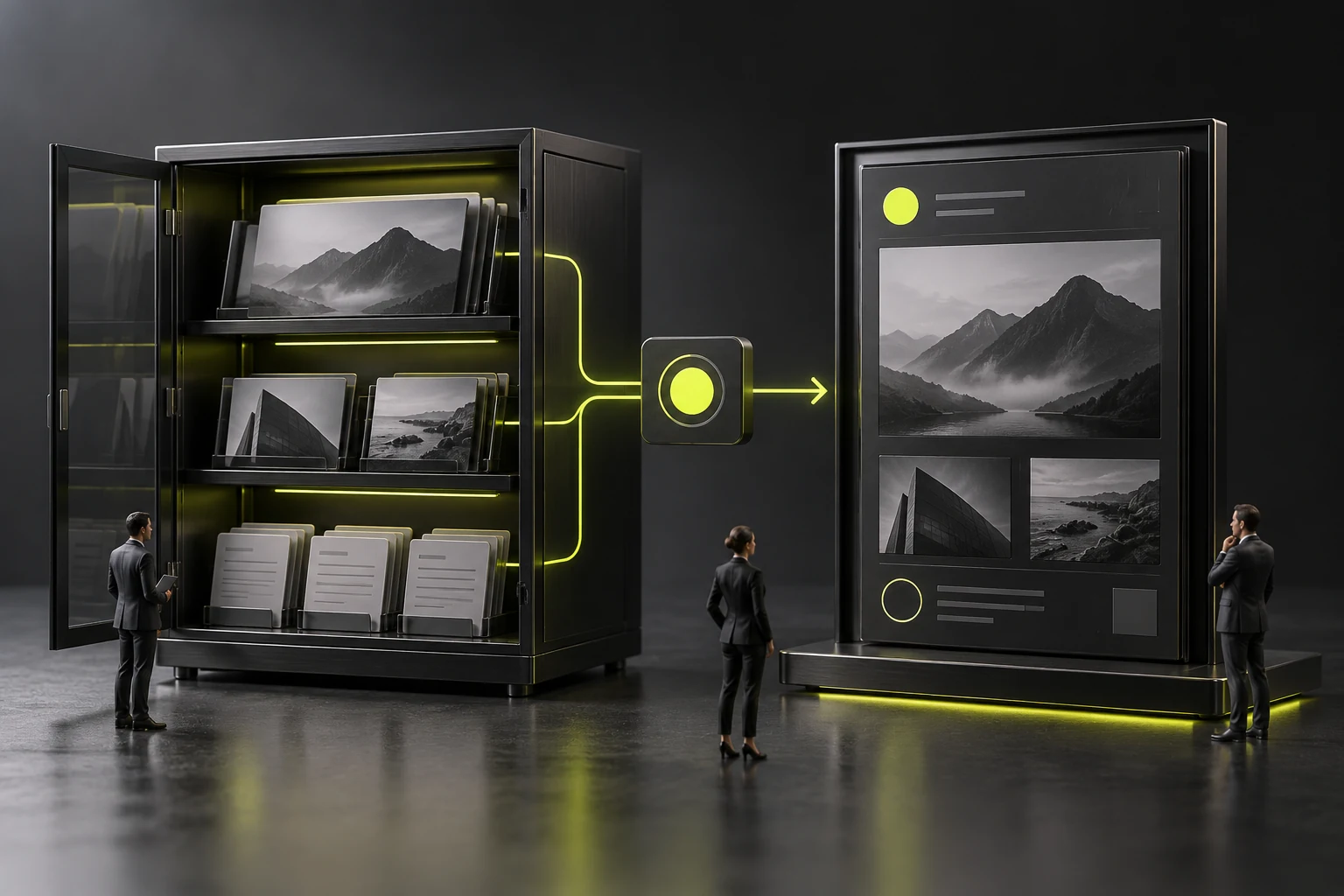 A miniature asset library tracing originals, prompts, and adopted website files