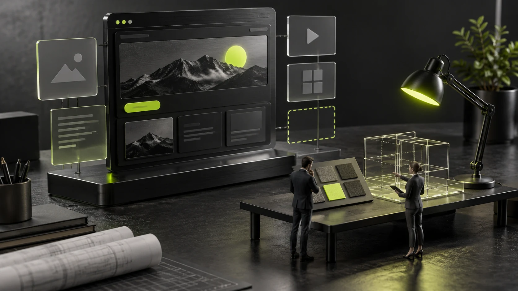 A miniature planning desk separating confirmed scope from provisional conditions in a website estimate