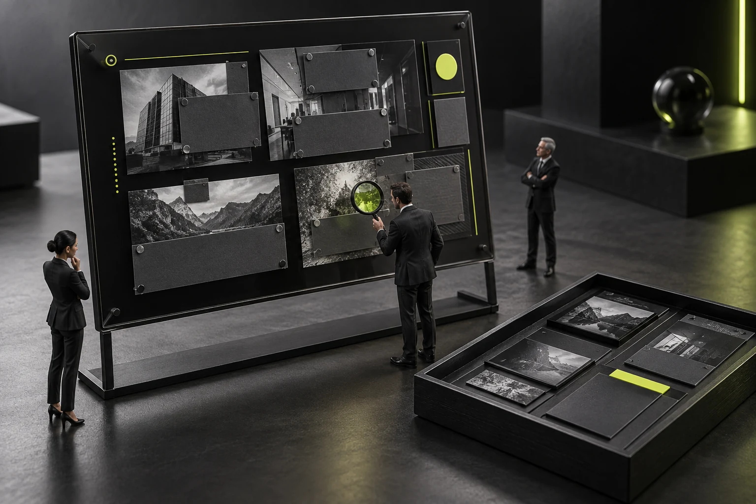 A miniature scene checking identifying details after screenshot de-identification
