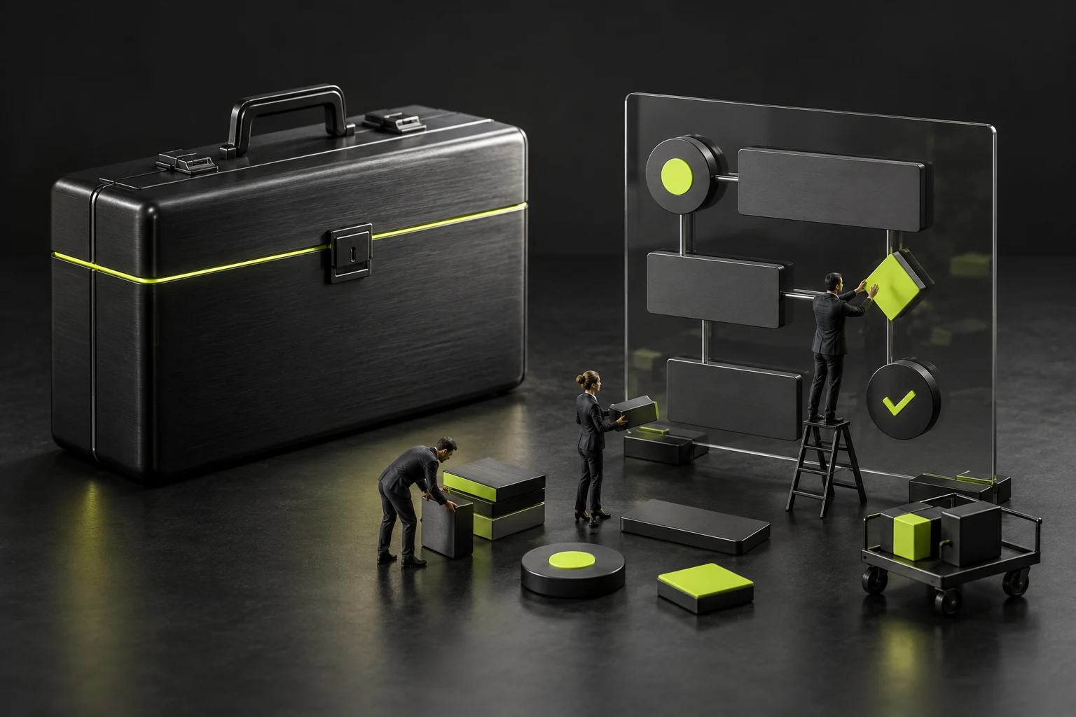 A miniature scene making generic method diagrams when materials cannot be public