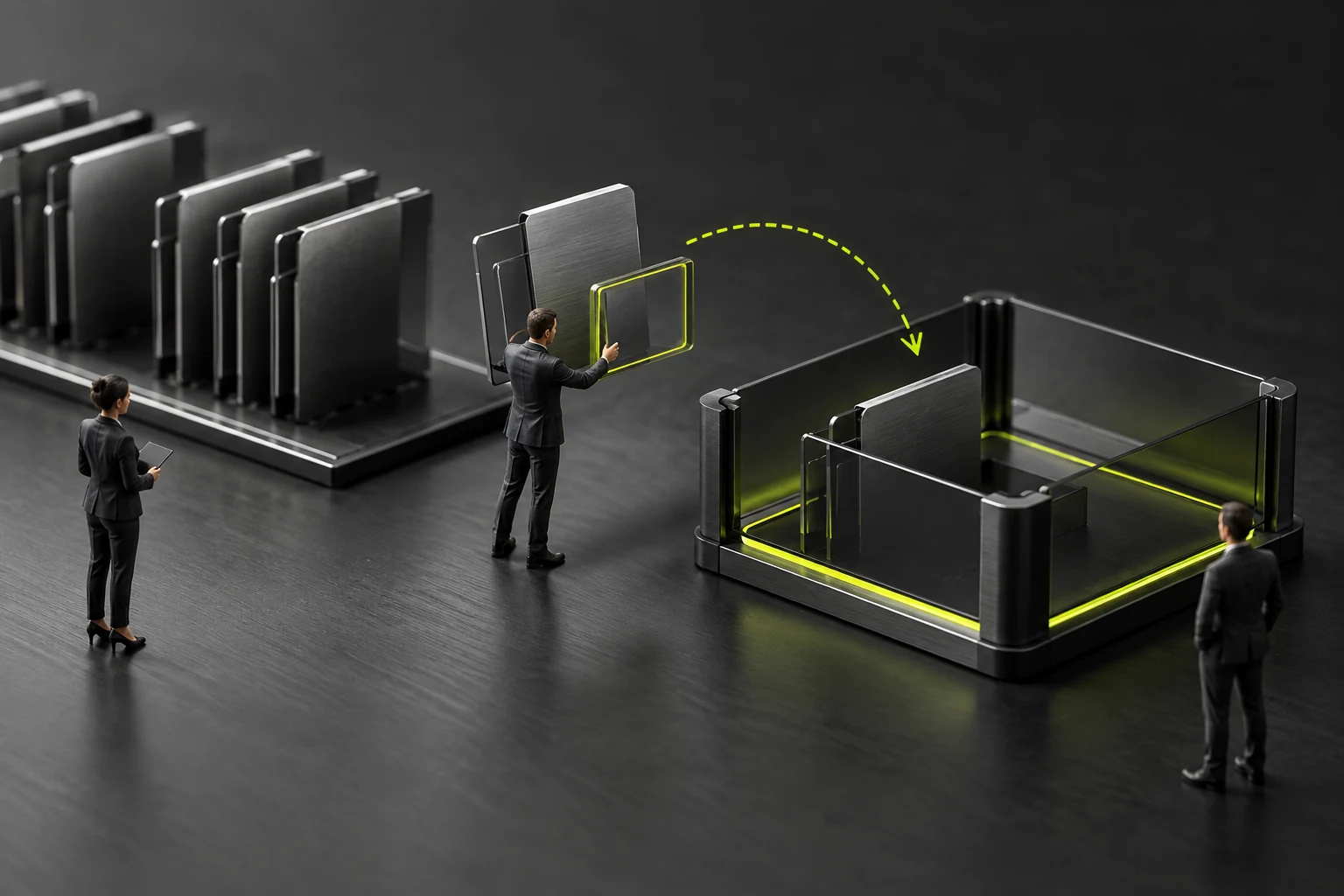 A miniature scene defining exported object sets and field scope beforehand