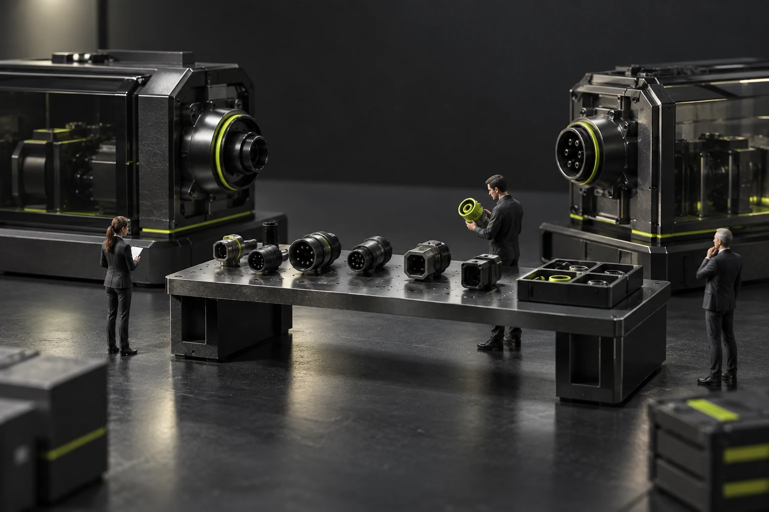 Concept illustration of a miniature workbench checking installation and configuration conditions for replacement models first