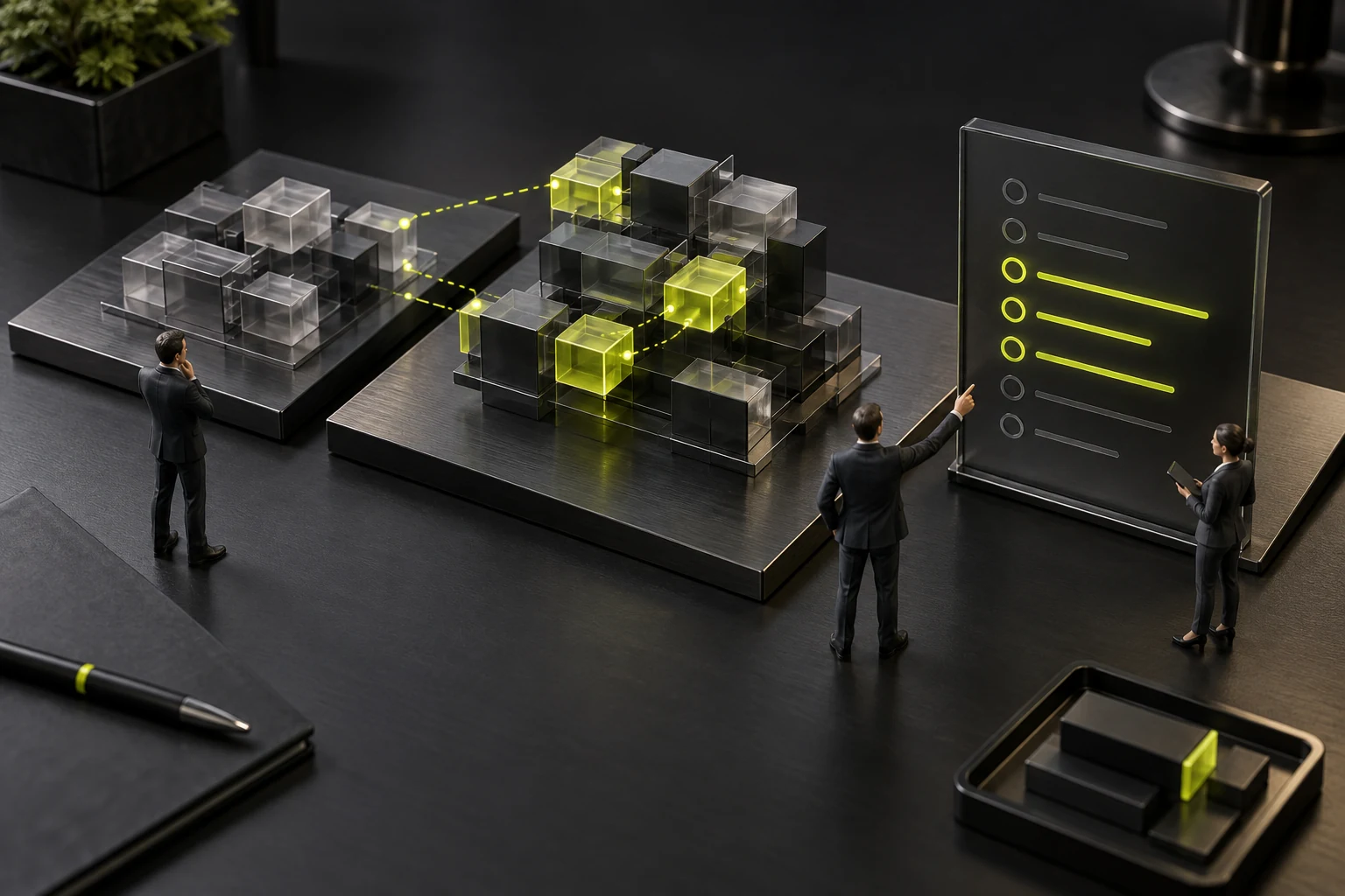 A miniature version desk connecting estimate change records with current requirements scope
