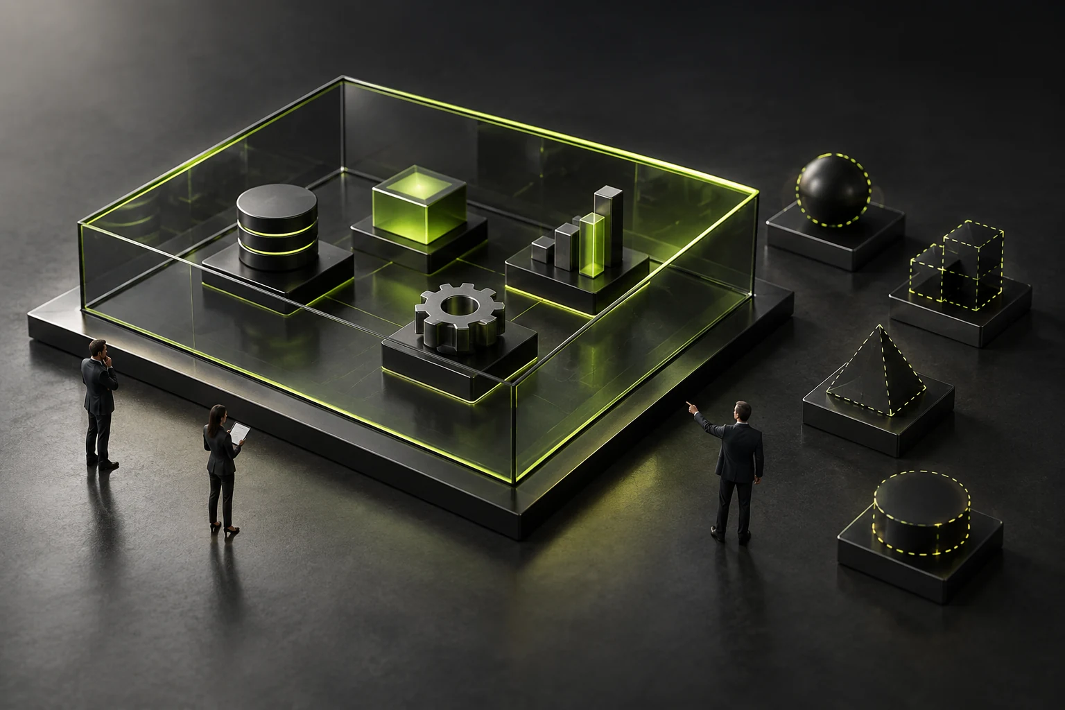 A miniature scene separating the new business's current scope from future plans