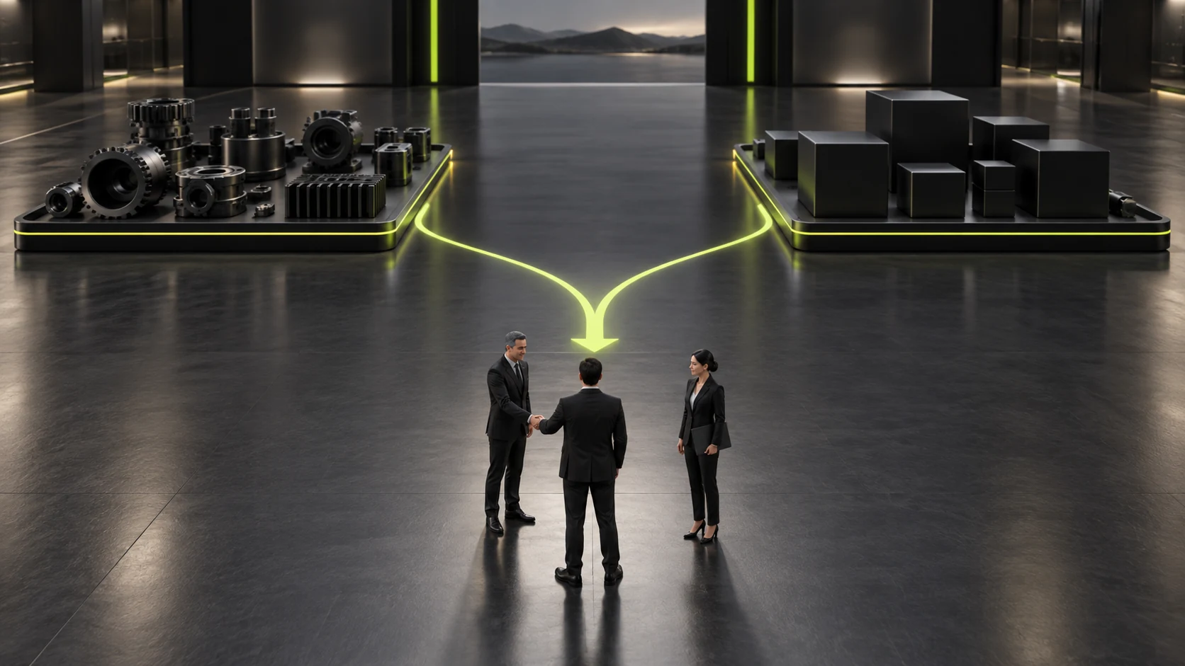 Miniature scene placing end-customer purchasing and channel cooperation tasks side by side