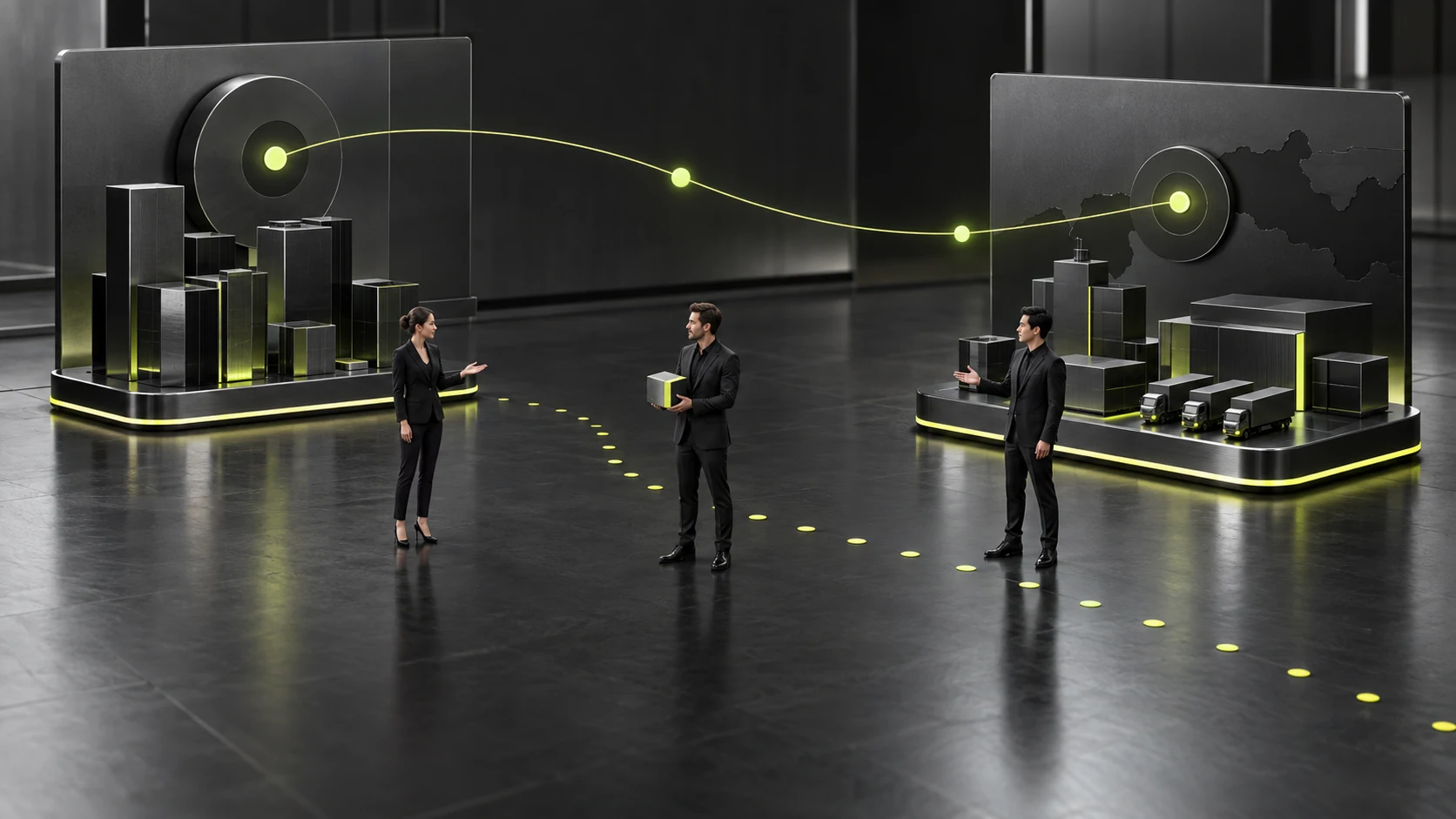 A miniature scene distinguishing headquarters and local contact roles by business task