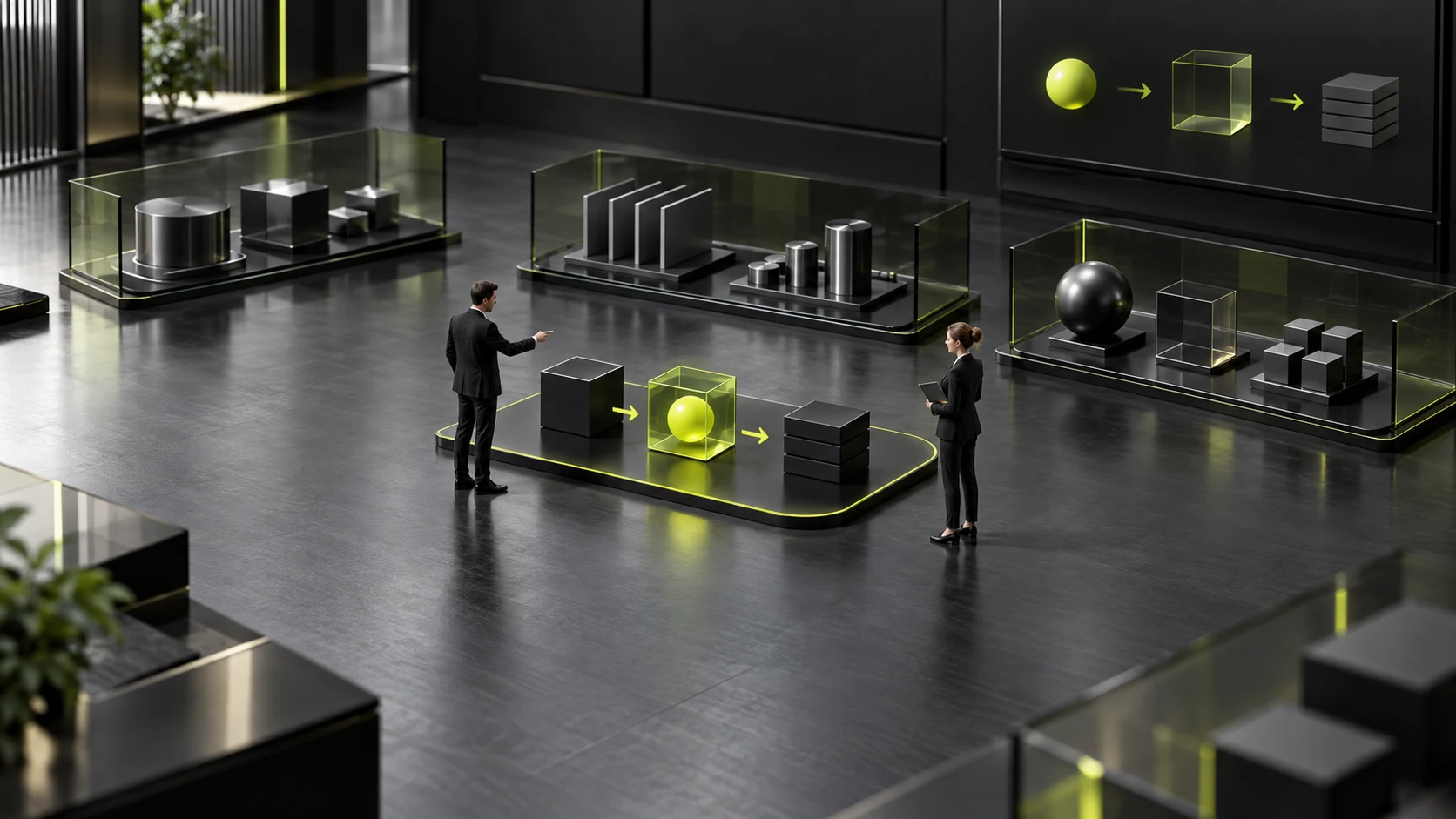 Miniature scene checking a public product demo separately from the real business environment
