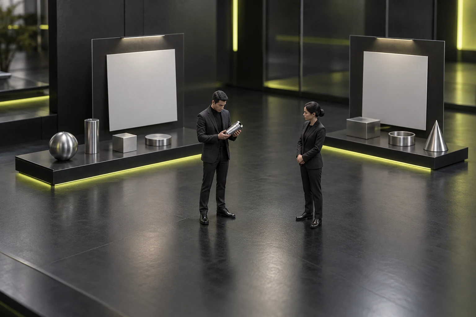 Miniature scene checking website content with someone who never heard the sales presentation