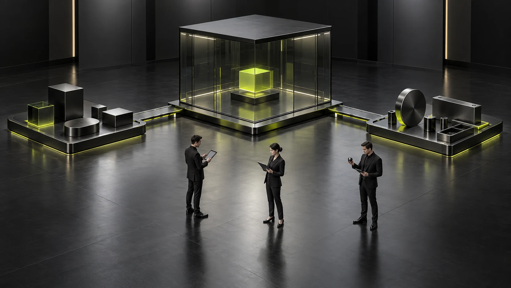 Miniature scene showing different business providers under a shared brand