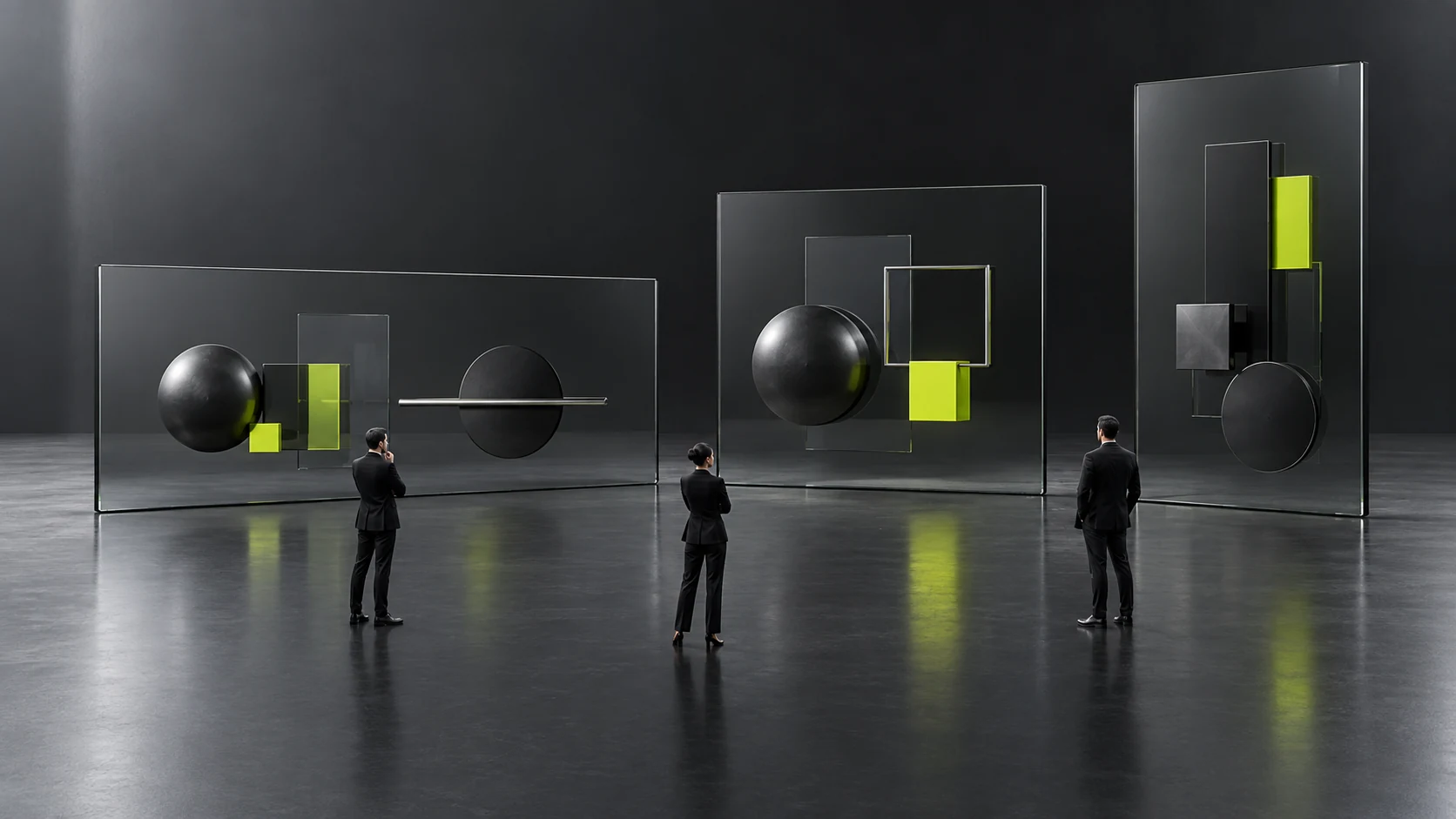 The same brand content uses different layouts in landscape, square and portrait containers