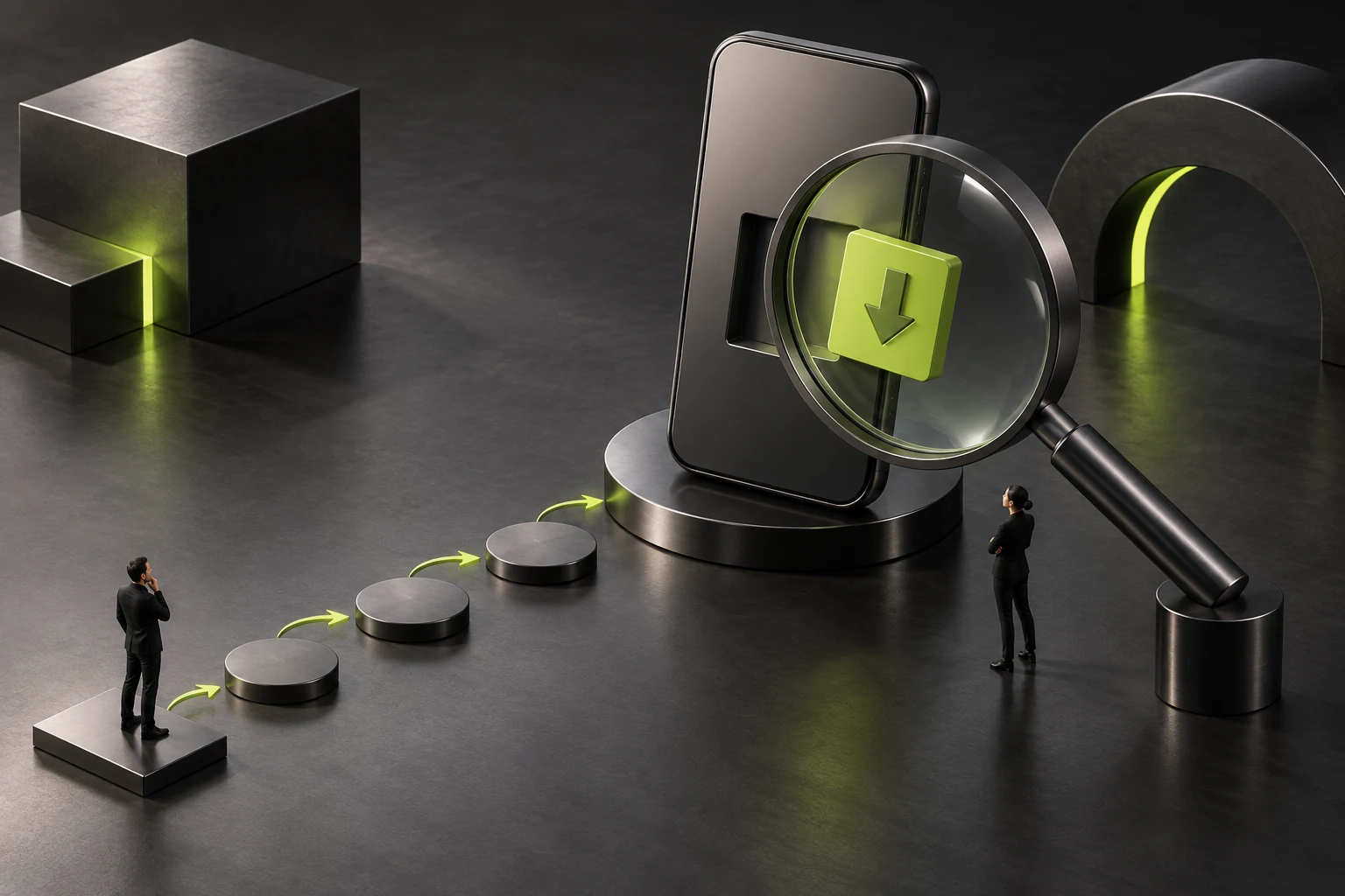 A mobile download entry issue is checked alongside its interaction trail to reproduce the problem.