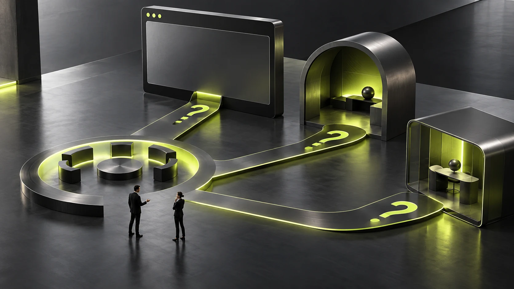 A sales discussion area sends questions into public pages, detailed explanations and individual inquiry areas.