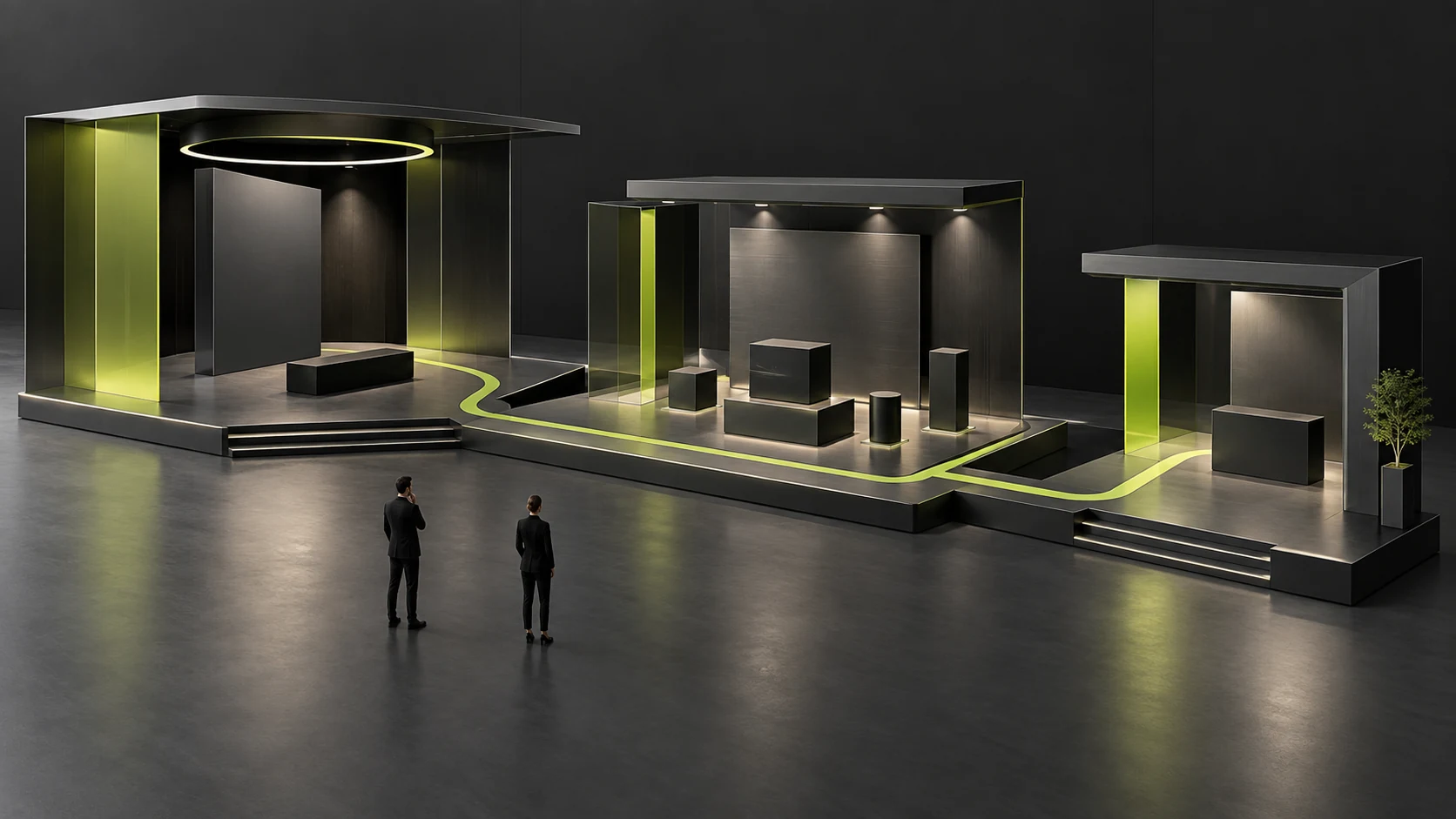 Three website information platforms are linked by lime paths as visitors move from materials toward an inquiry entry.