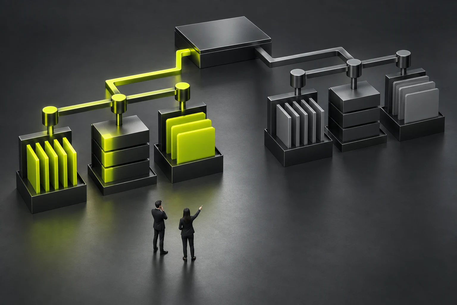 Concept illustration of checking changes to structure, configuration, content, and attachments separately before maintenance