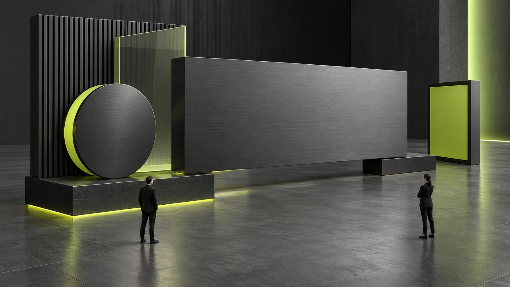 Long content panels, vertical assets and textured objects form differently sized template acceptance samples.