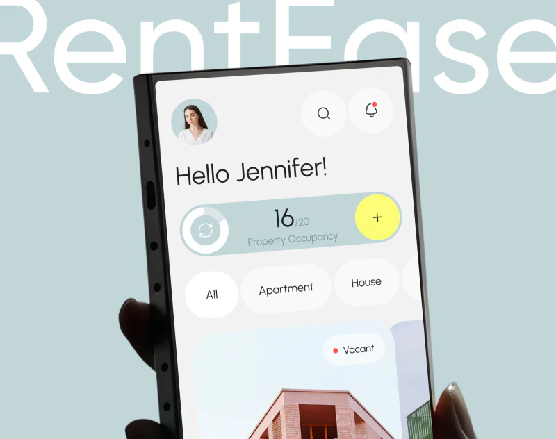 Property Management App Design: RentEase’s Soft Data Cards design preview
