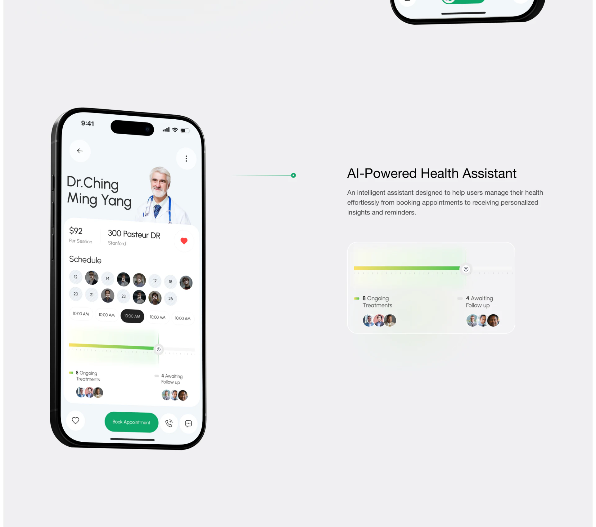DocuVerse服务者姓名费用地点、Schedule日期时段及Book Appointment按钮