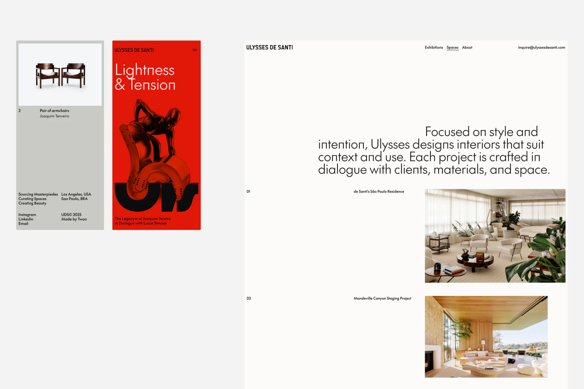 Red Lightness & Tension feature, object-and-maker card, and Spaces project list