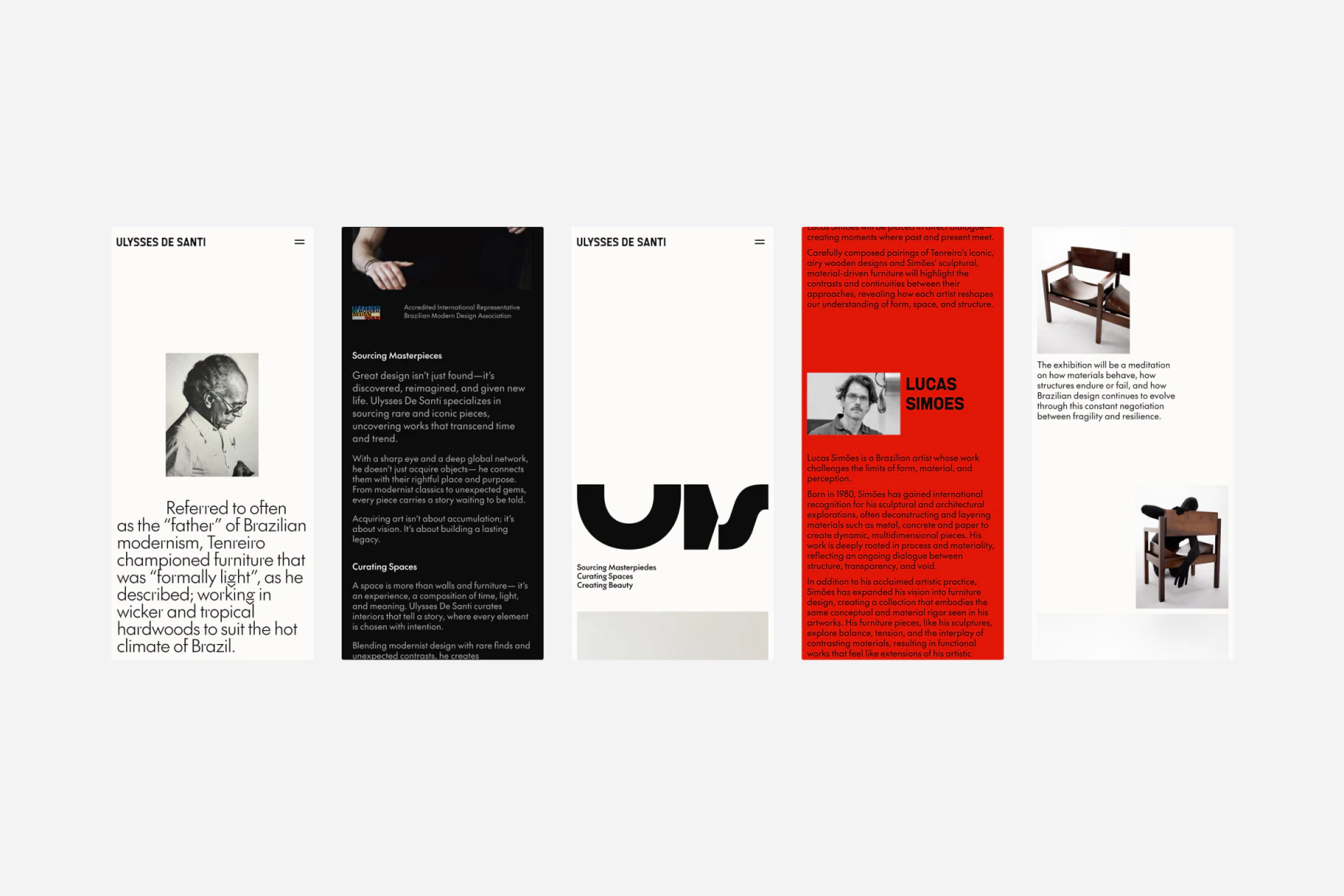 Portraits and text, a red person introduction, and two chair photographs