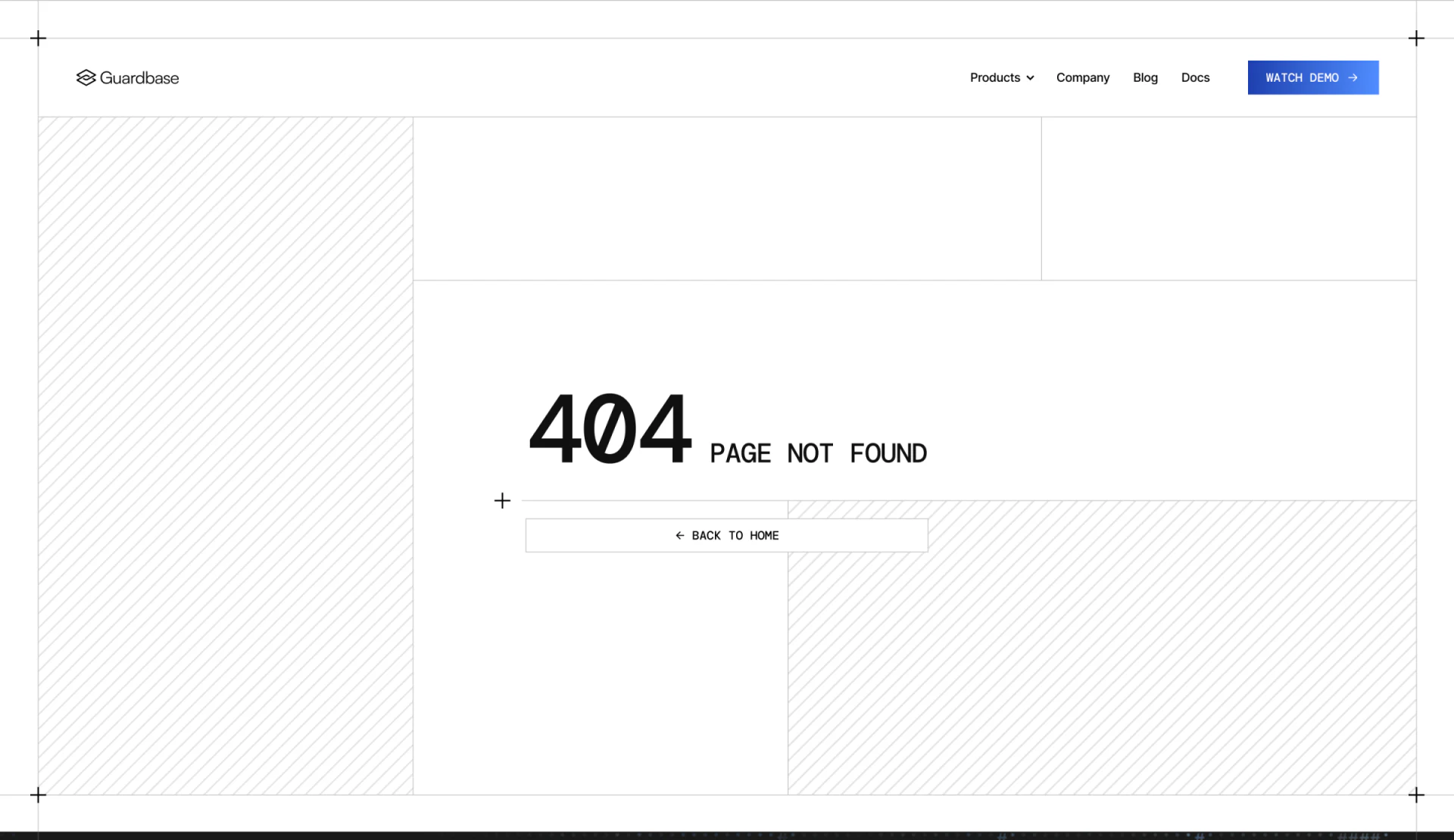 Guardbase gridded 404 page with a home recovery button