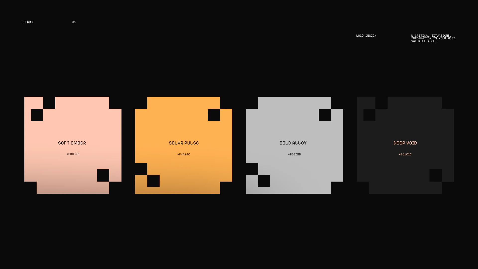OZY pale peach, orange-yellow, gray, and dark palette blocks with pixel notches