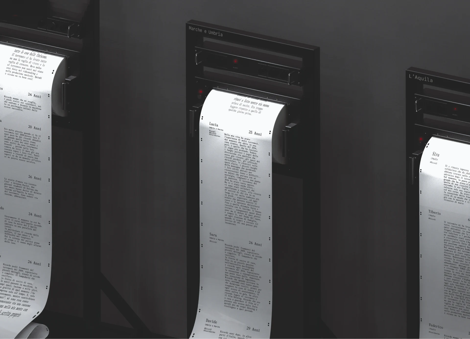 M6 regionally arranged paper-roll installation with named and aged narratives
