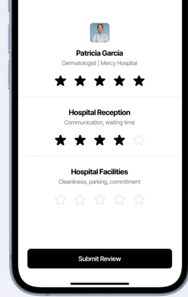 Separate star ratings for doctor, reception, and facilities