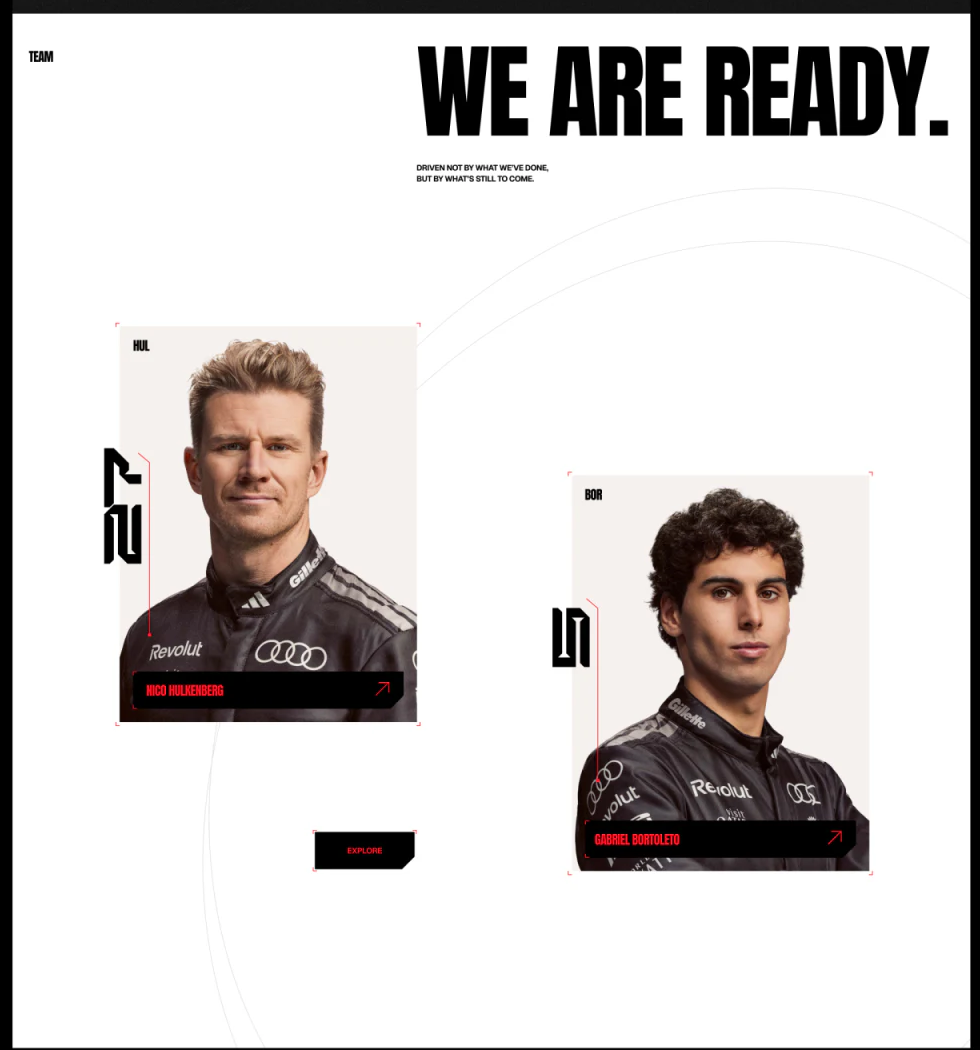 Team area with We Are Ready, offset portraits, names, arrows and Explore
