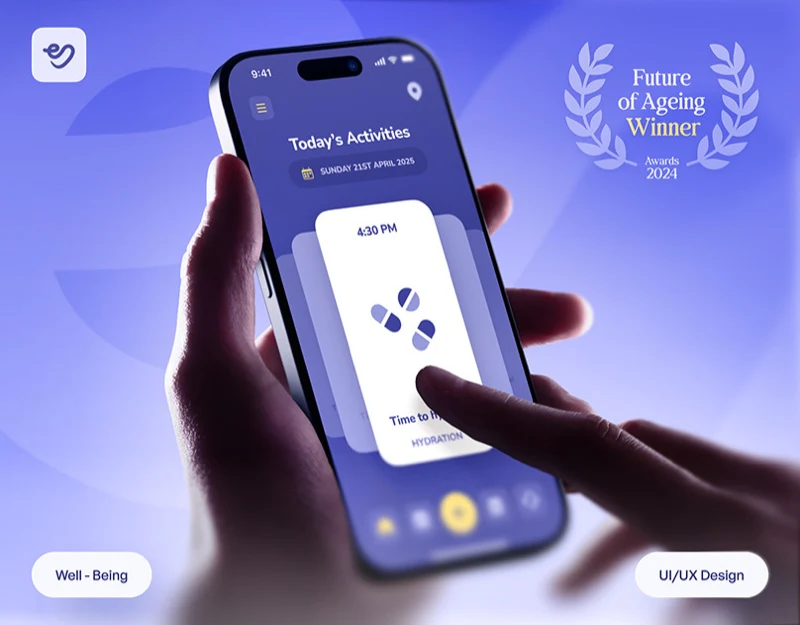 Elder Care App Design: One Reminder per Card design preview