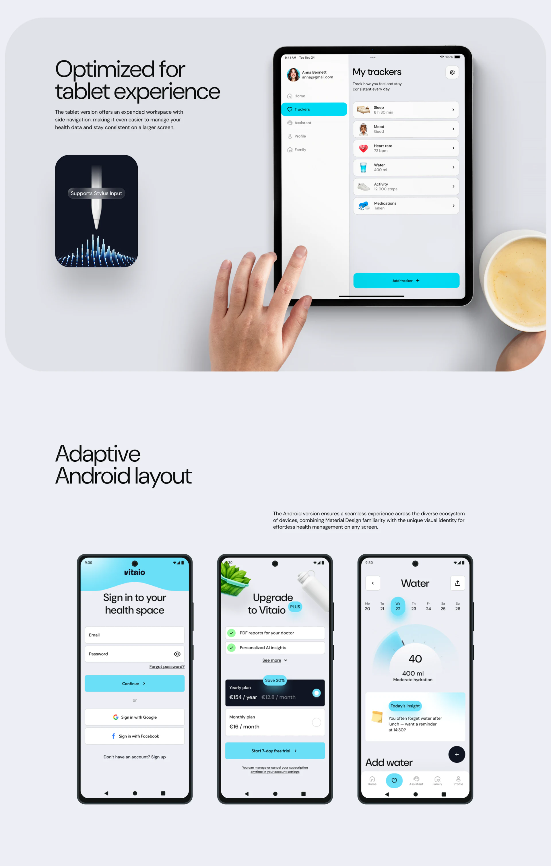 Tablet My trackers cards and Android hydration pages