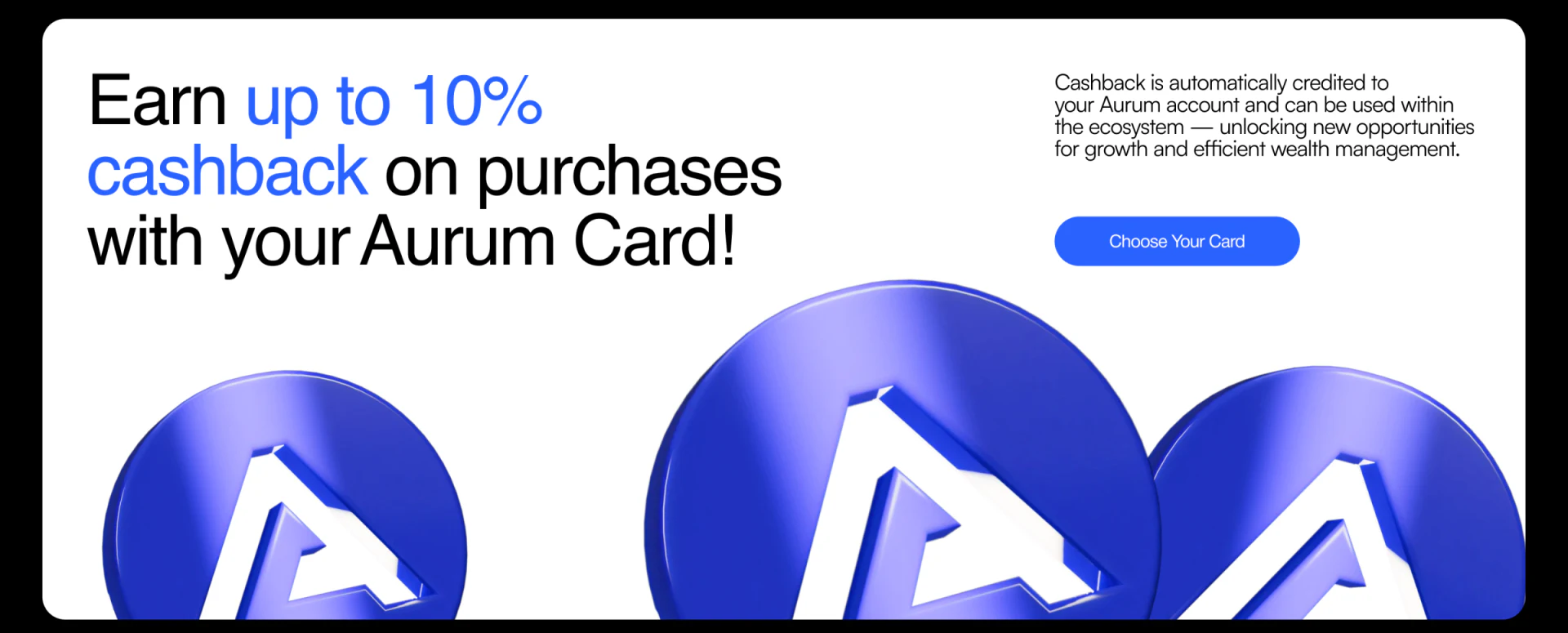 Aurum card benefits with a large 10% heading and card-selection button