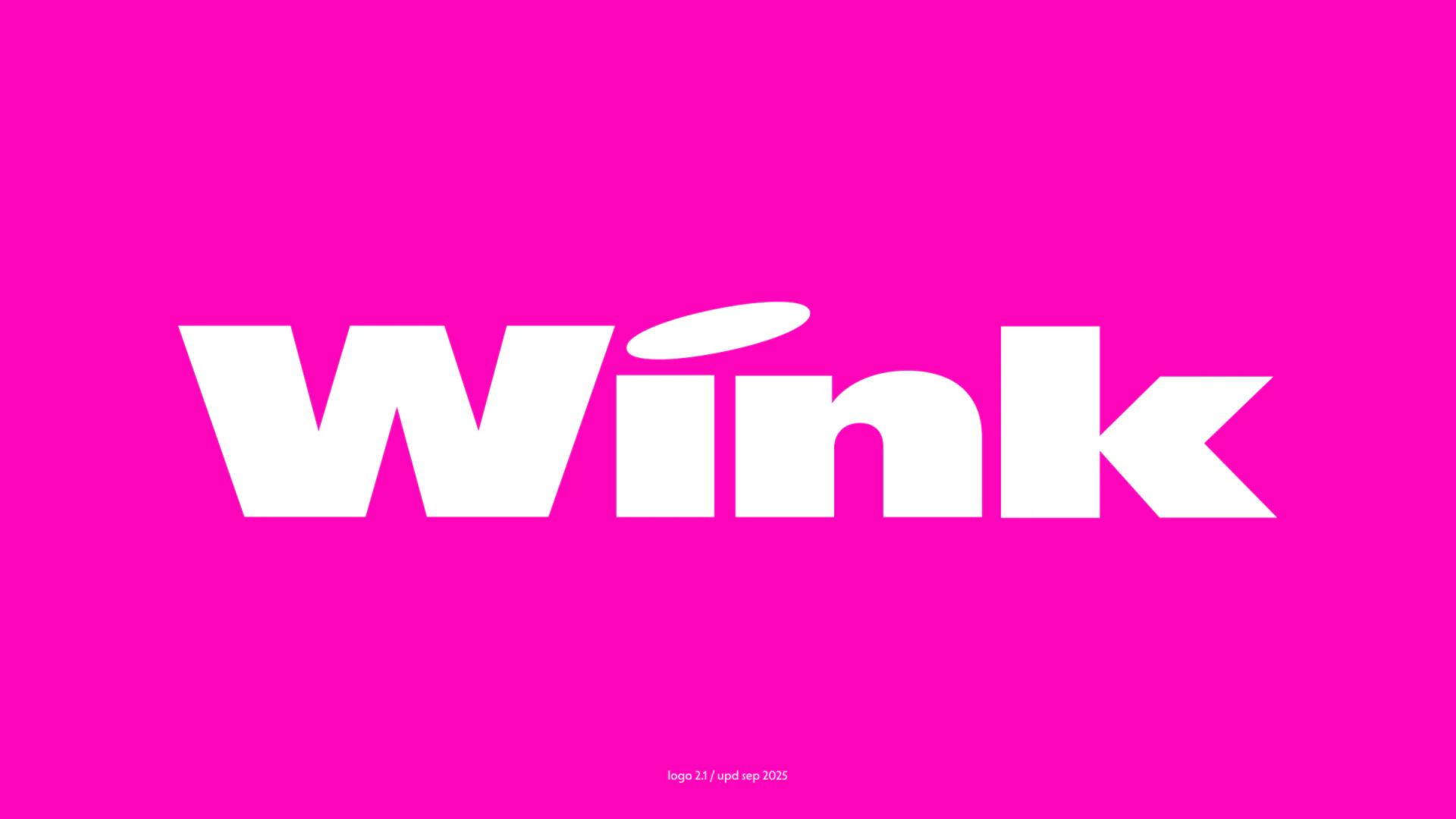 White Wink wordmark on pink with a distinctive tilted oval dot