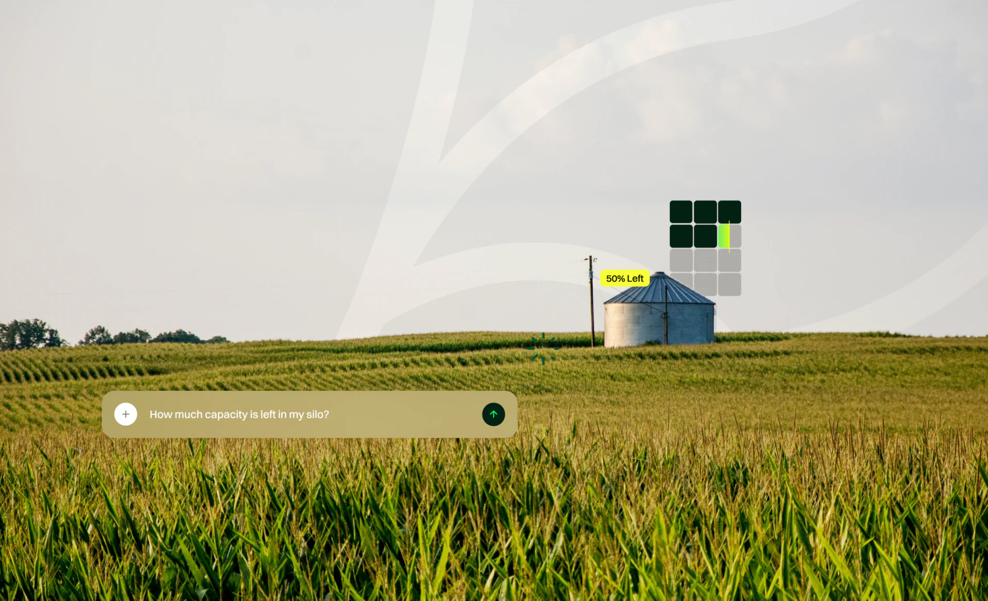Silo in a field photograph with 50% Left and a capacity question