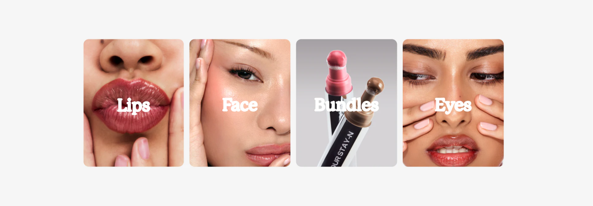 Lips、Face、Bundles与Eyes四张带标题照片卡