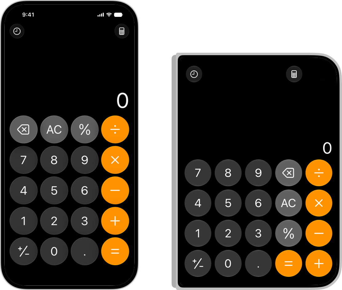 iPhone Duo 计算器在不同屏幕状态下的布局变化