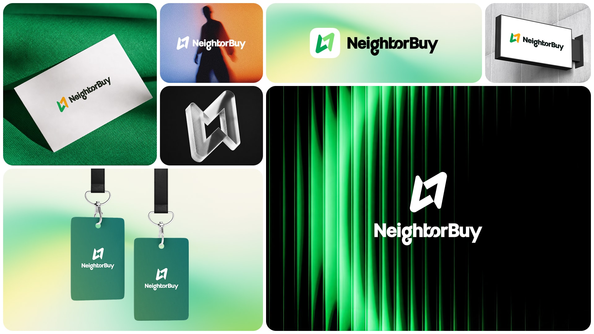 NeighborBuy 品牌 LOGO 及名片、标识牌和吊牌应用展示